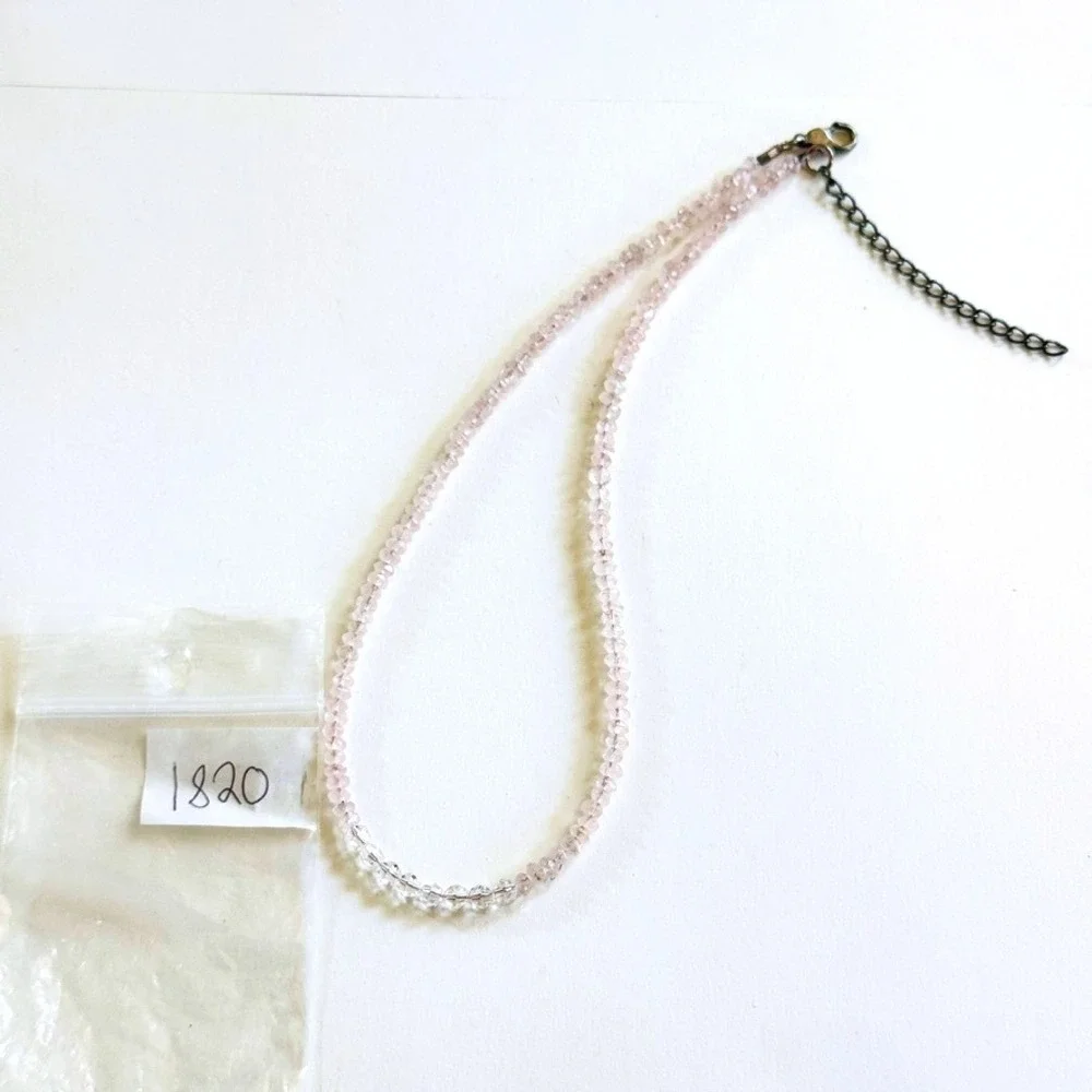 pink Rose Crystal Quartz Necklace natural genuine Gemstone‎ dainty thin strand